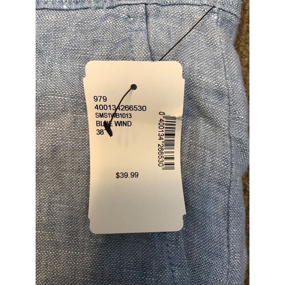 Saks Fifth Avenue Chino Shorts Mens 38 Flat Front Blue Linen Relaxed - Picture 4 of 9